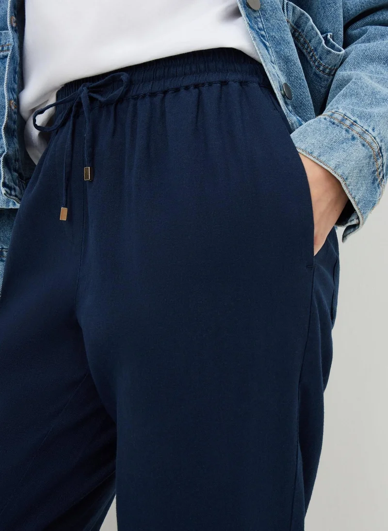 Matalan Navy Linen Blend Tapered Trousers